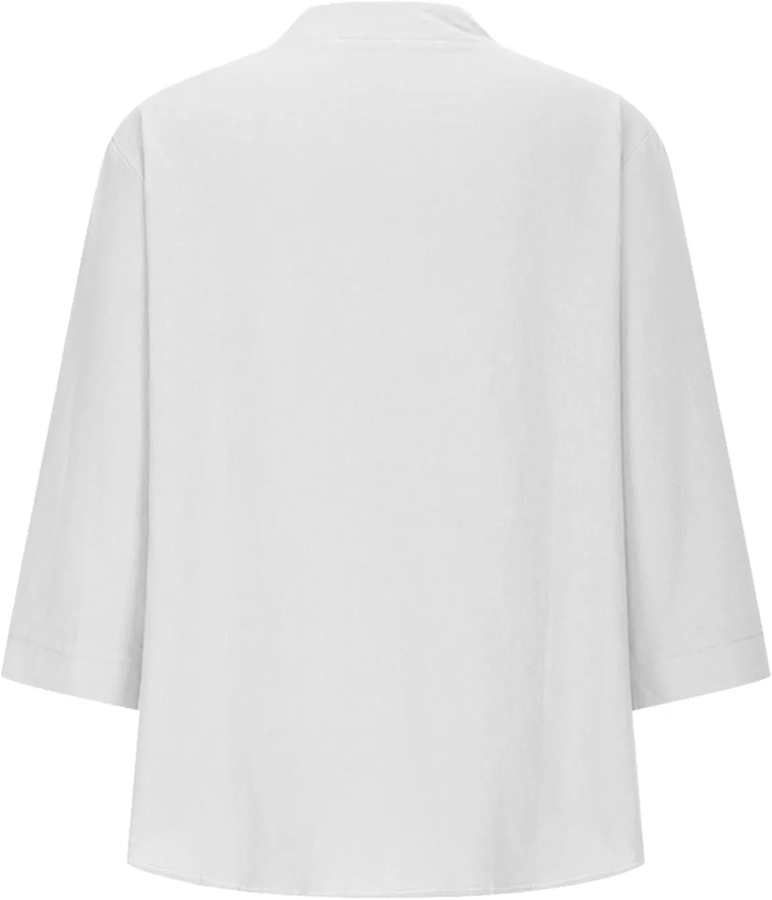 3/4 Sleeve Linen Tops for Women 2024 Loose Fit V Neck Button Down Henley Shirts Cute Solid Summer Beach Tee Shirts