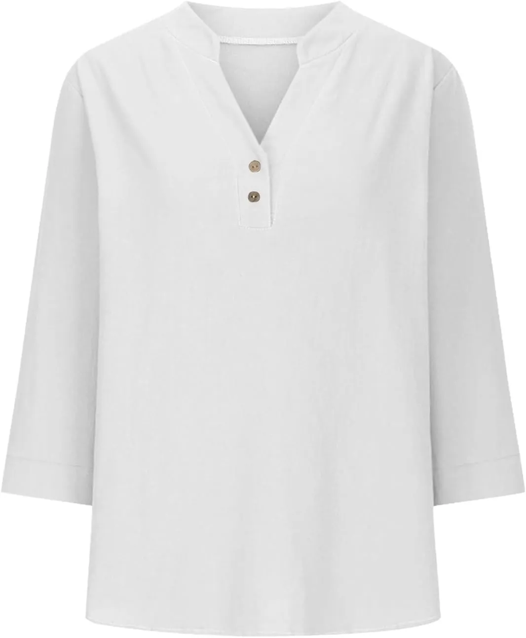 3/4 Sleeve Linen Tops for Women 2024 Loose Fit V Neck Button Down Henley Shirts Cute Solid Summer Beach Tee Shirts