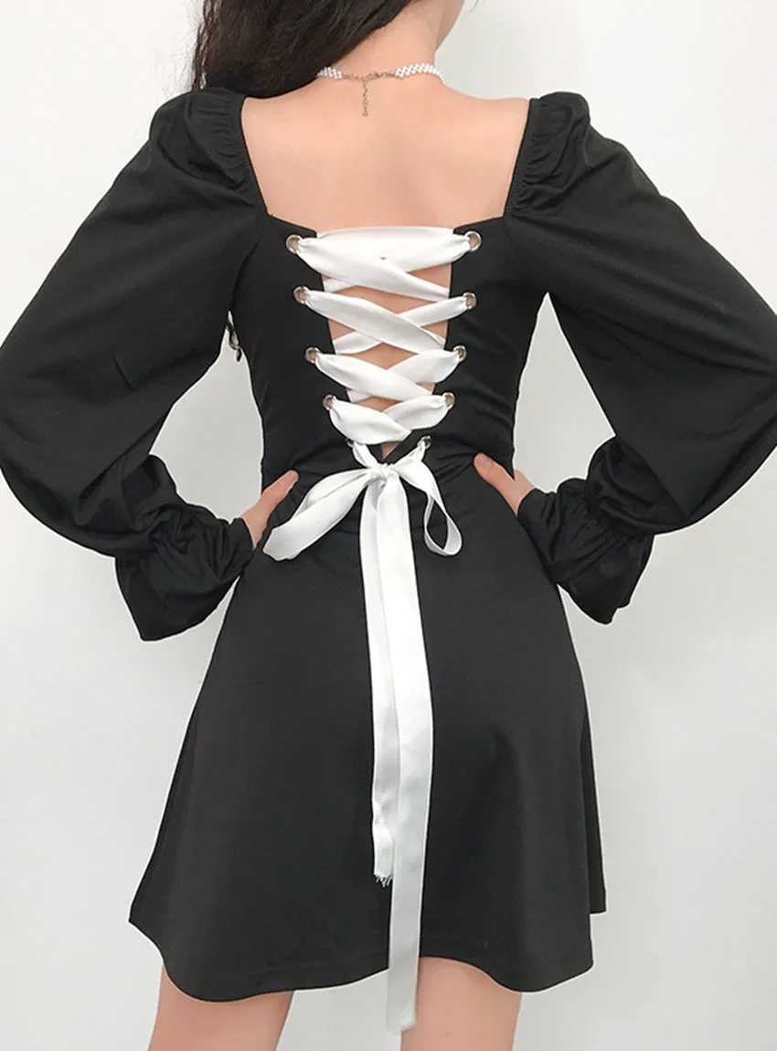 A line long sleeve little dress black dress     S78
