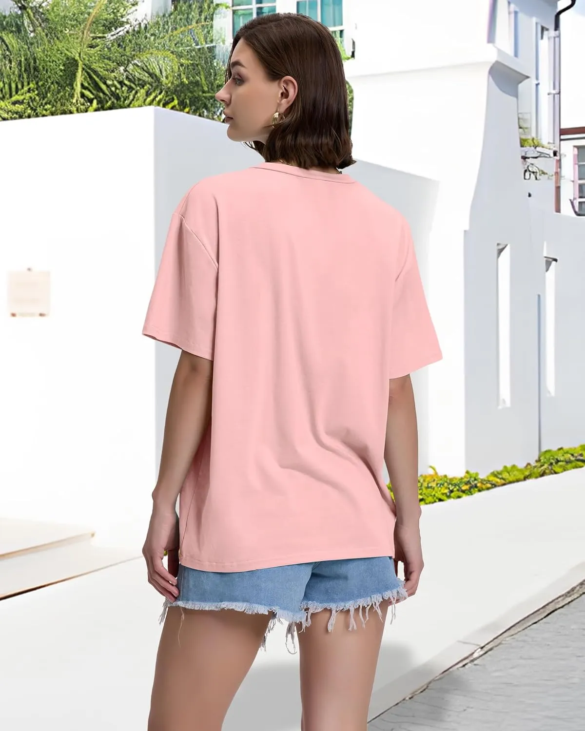 ADOREJOY Oversized Tshirts for Women V Neck Summer Short Sleeve Casual Loose Tunic Tees