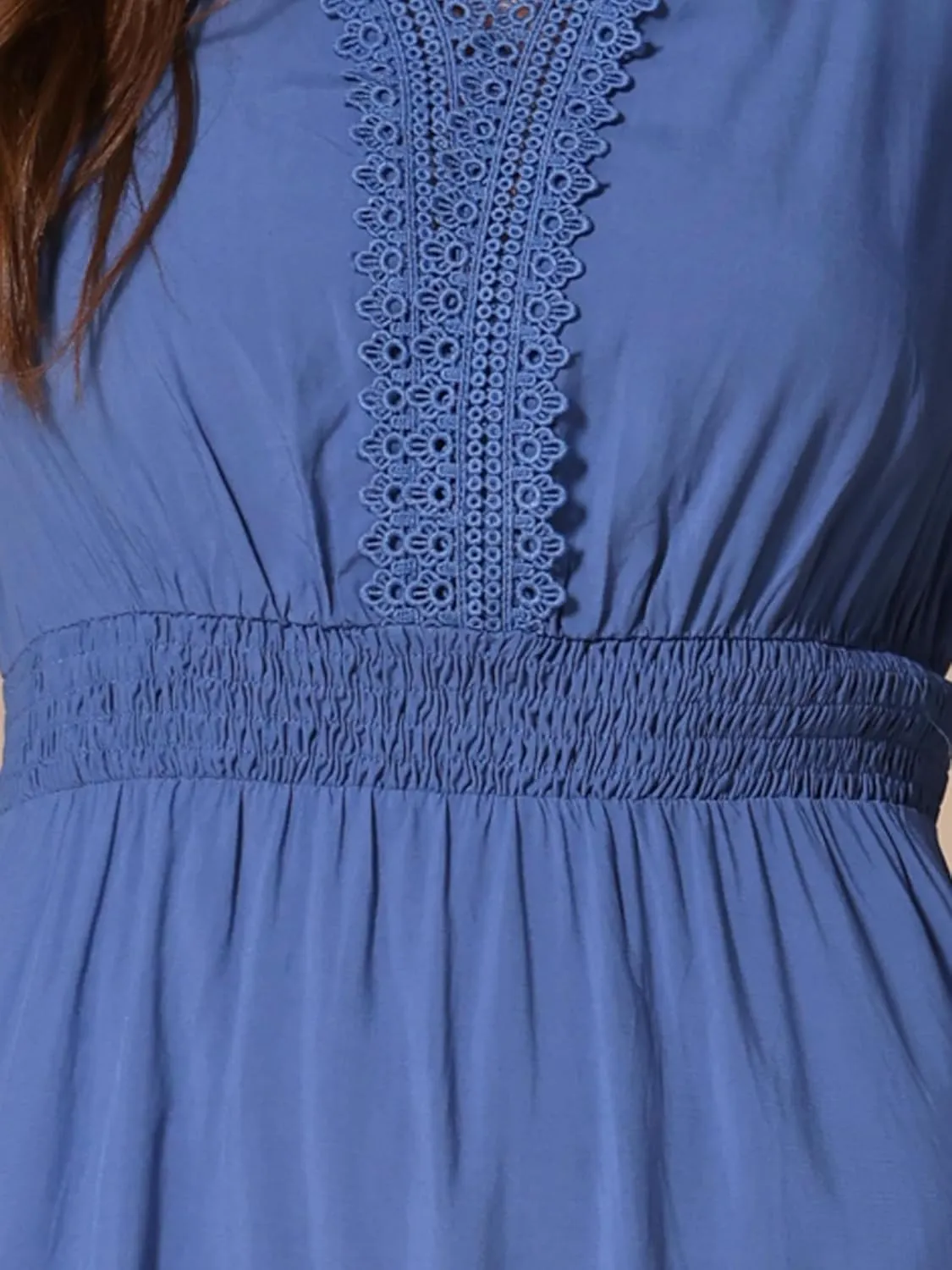 Allegra K Women's 2024 Summer Crochet Trim V Neck Casual Ruffled Tiered Smocked Boho Dress