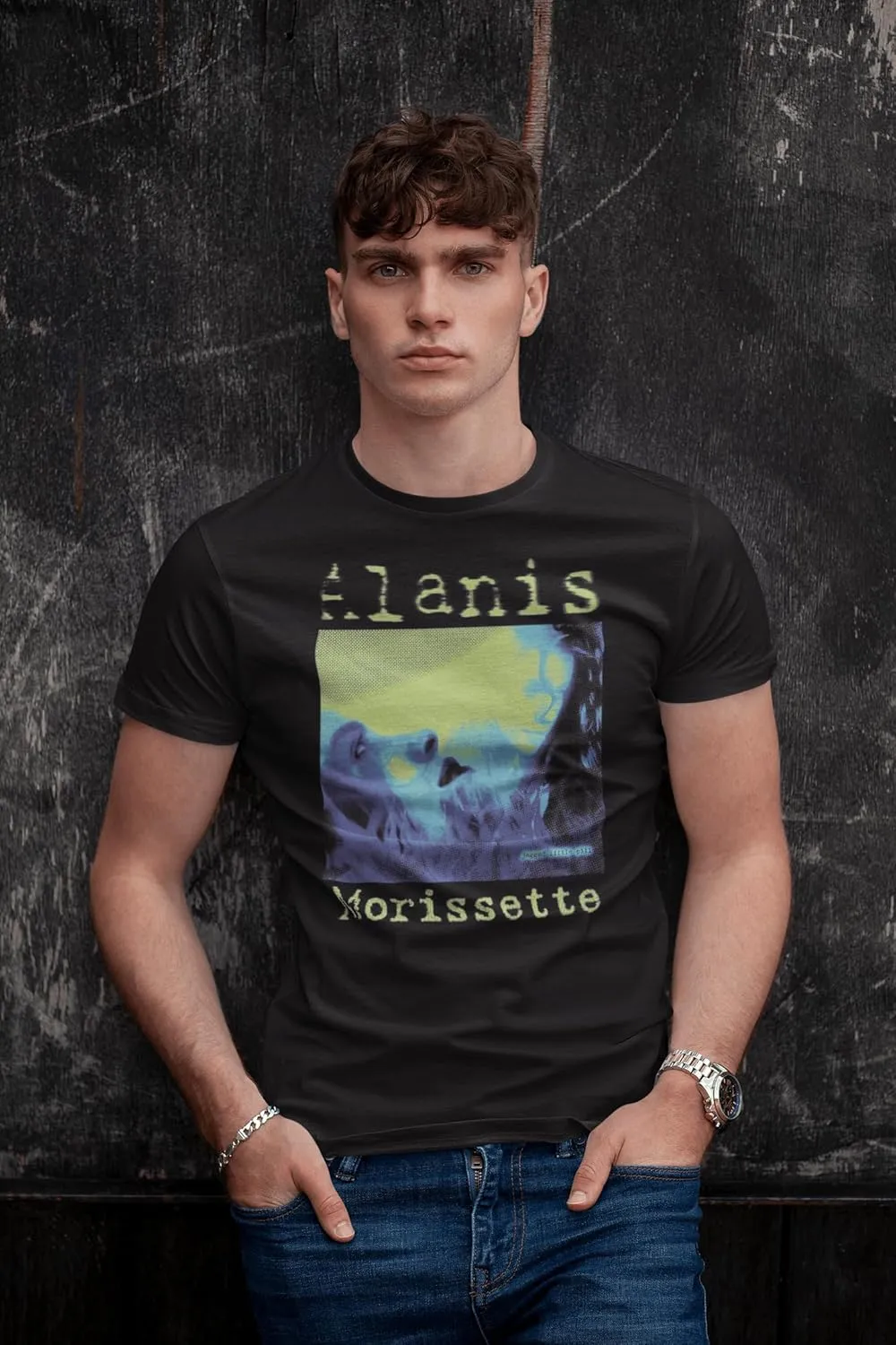 American Classics Alanis Morissette Music Tricolor Jagged Little Pill Cover Adult Black Short Sleeve T Shirt Graphic Tees