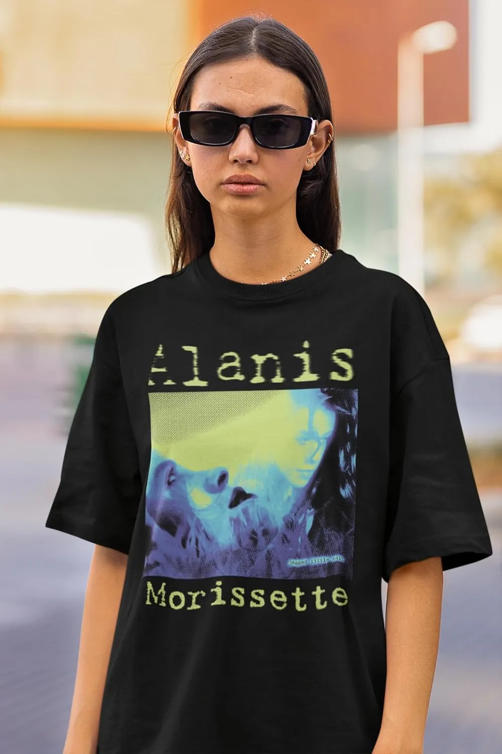 American Classics Alanis Morissette Music Tricolor Jagged Little Pill Cover Adult Black Short Sleeve T Shirt Graphic Tees