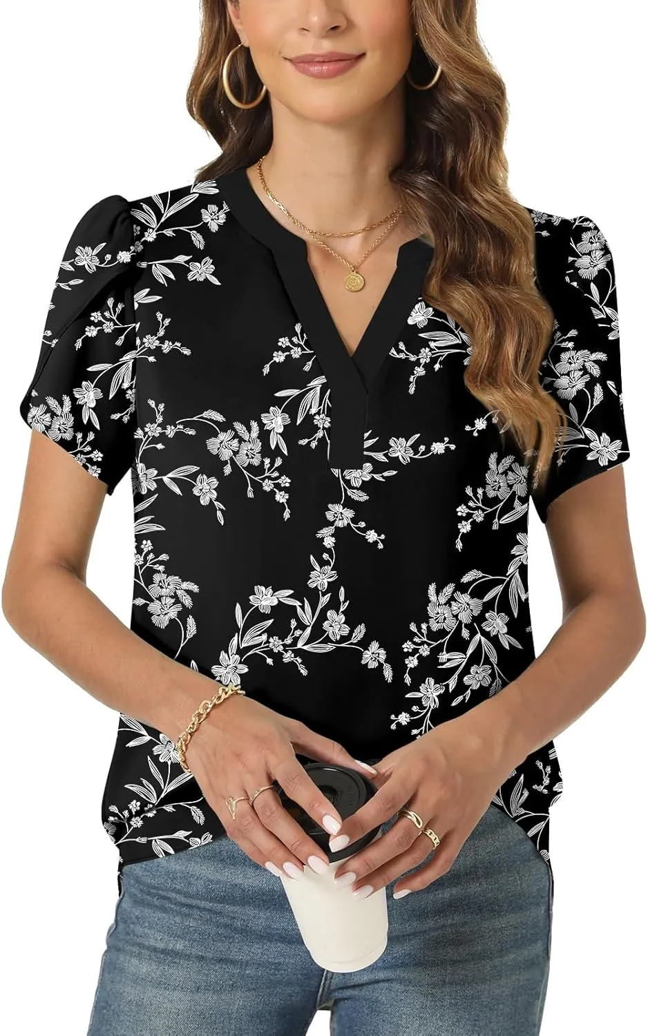 Anyally Women's Plus Size Short Sleeve Work Chiffon Blouses Casual Flowy Tunics Tops