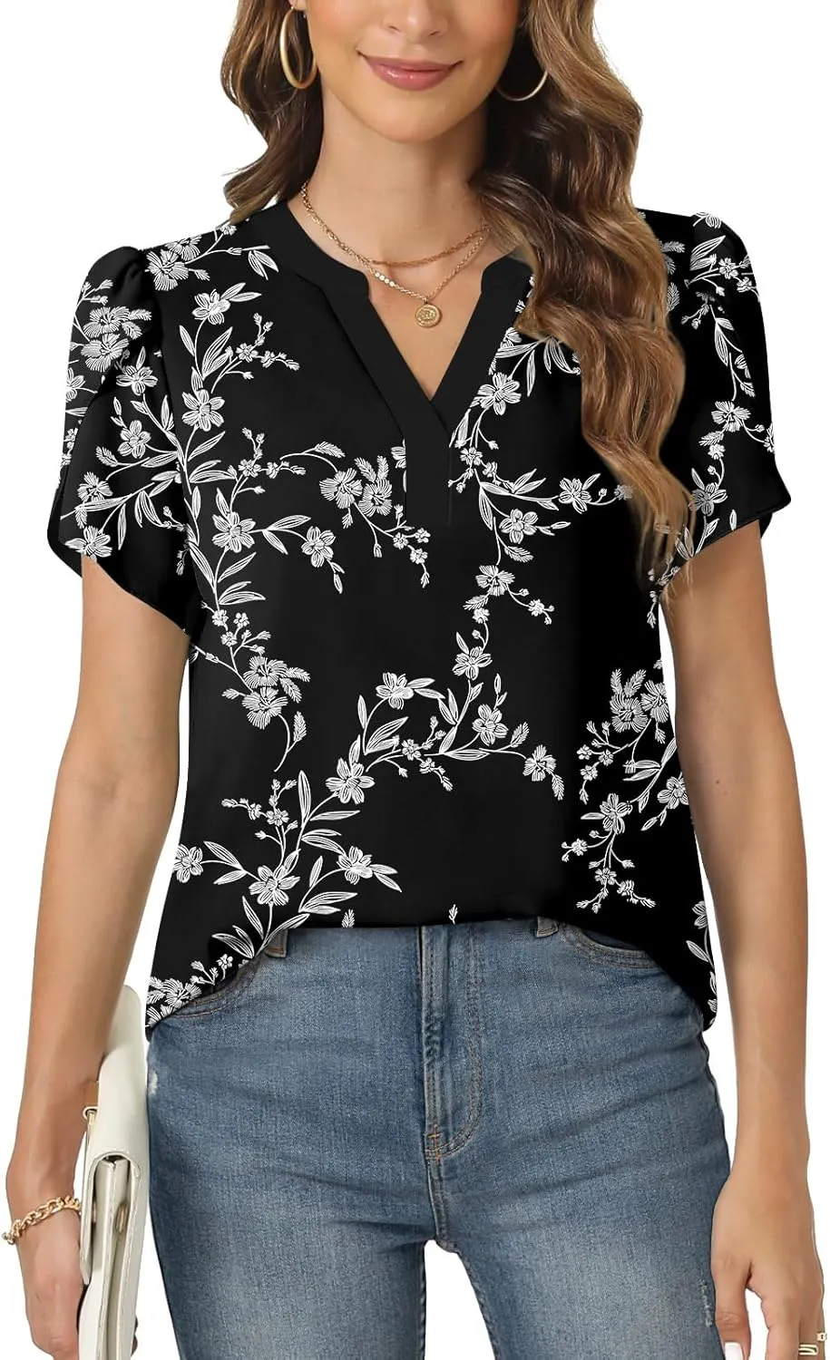 Anyally Women's Plus Size Short Sleeve Work Chiffon Blouses Casual Flowy Tunics Tops