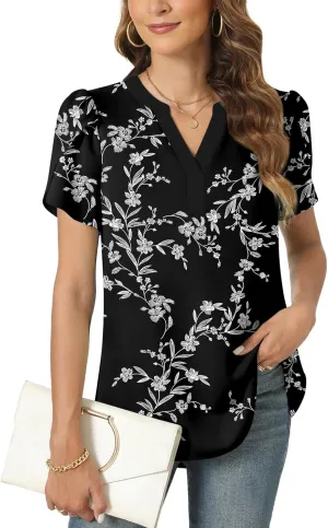 Anyally Women's Plus Size Short Sleeve Work Chiffon Blouses Casual Flowy Tunics Tops