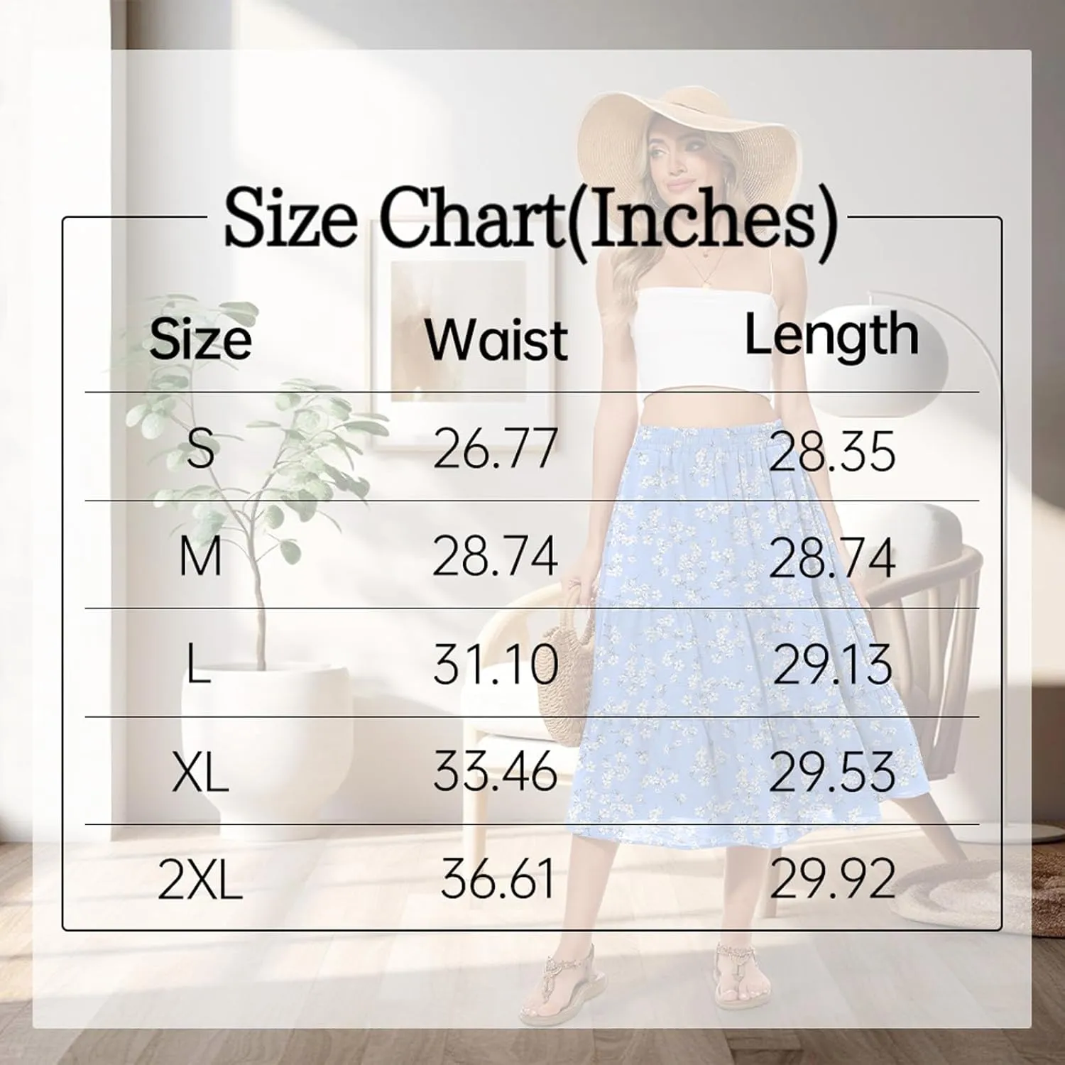 AYIFU Women's Summer Midi Skirt Tiered Flowy High Waist A-Line Elastic Ruffle Casual Skirts with Pockets