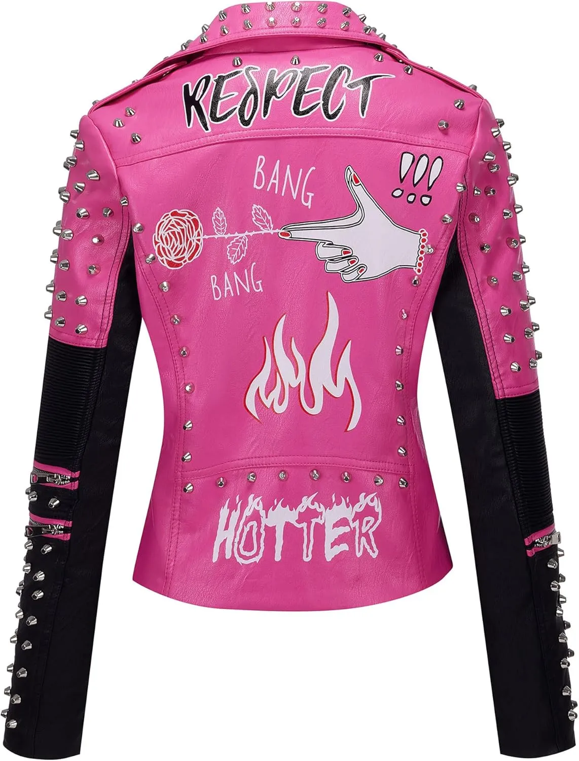 Bellivera Faux Leather Jacket for Women Studded Rivet Floral Moto Biker Short Lapel Coat