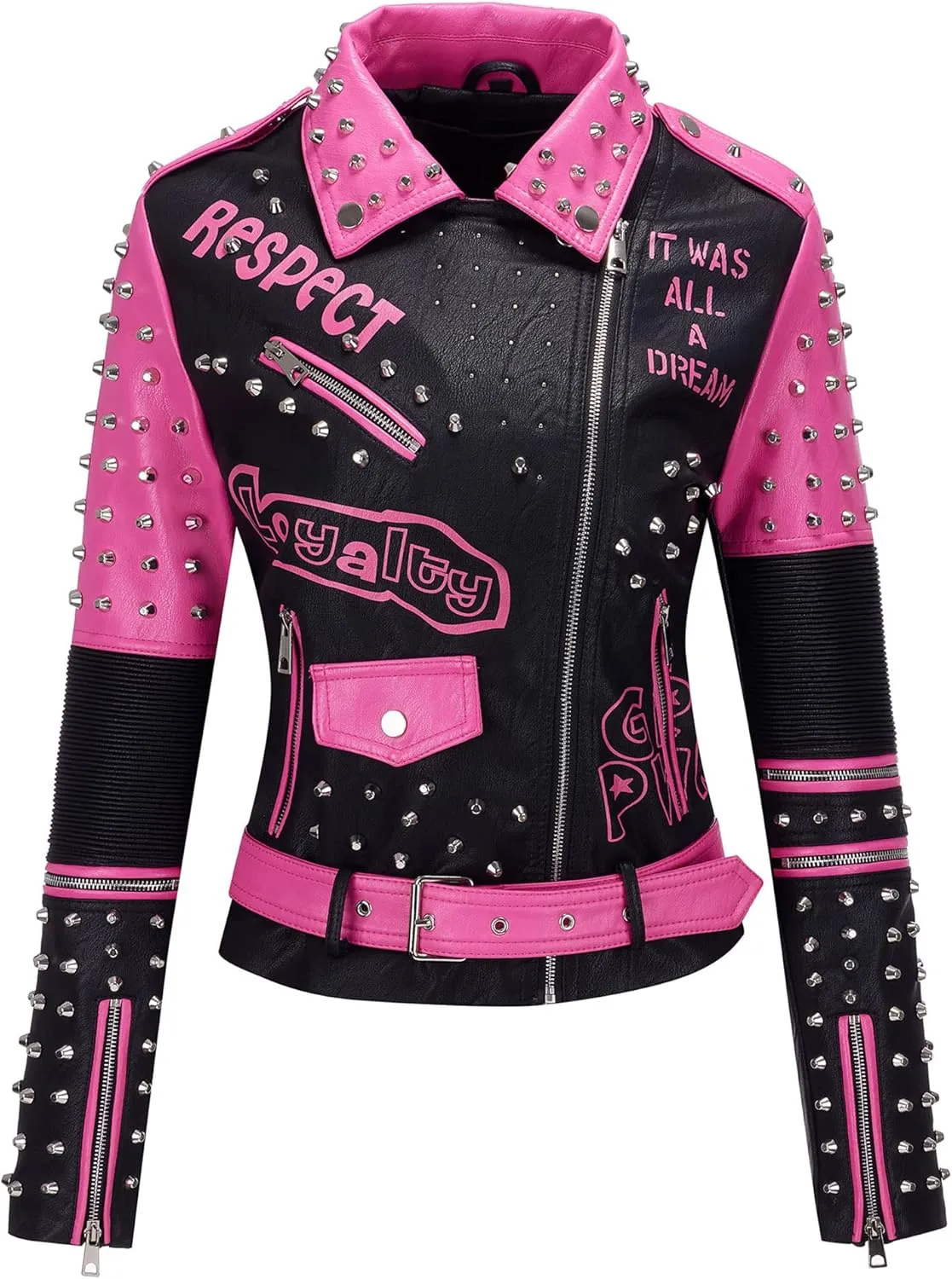 Bellivera Faux Leather Jacket for Women Studded Rivet Floral Moto Biker Short Lapel Coat