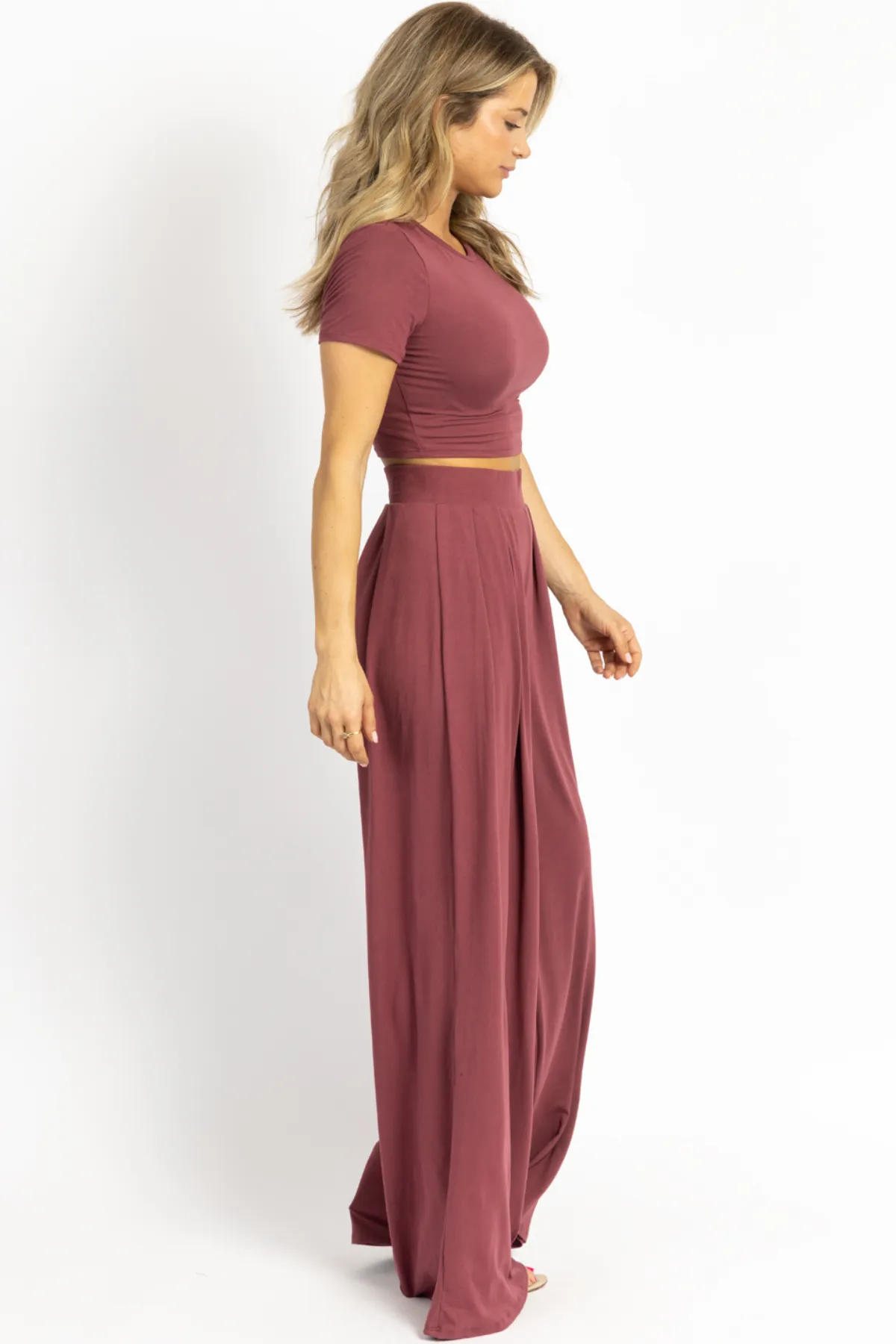 BUTTER SOFT PLUM CROP PALAZZO PANT SET *BACK IN STOCK*