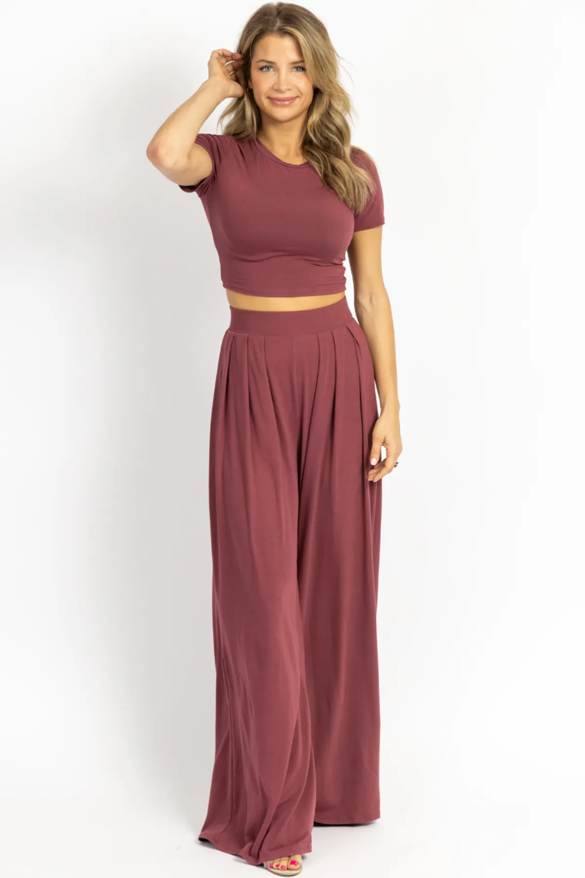BUTTER SOFT PLUM CROP PALAZZO PANT SET *BACK IN STOCK*