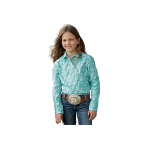 Cruel Girl's Kid's Long Sleeve Geo Print Turquiose & Pink Shirt
