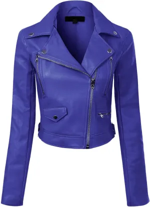 Design by Olivia Women's Long Sleeve Zipper Closure Moto Biker Faux Leather Jacket