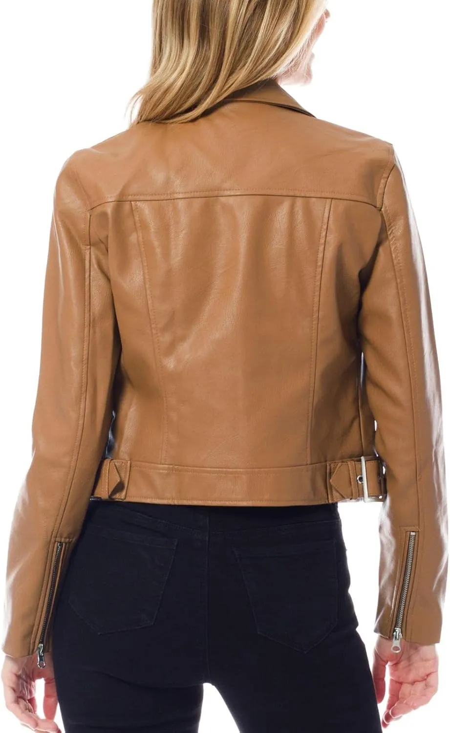 Design by Olivia Women's Long Sleeve Zipper Closure Moto Biker Faux Leather Jacket