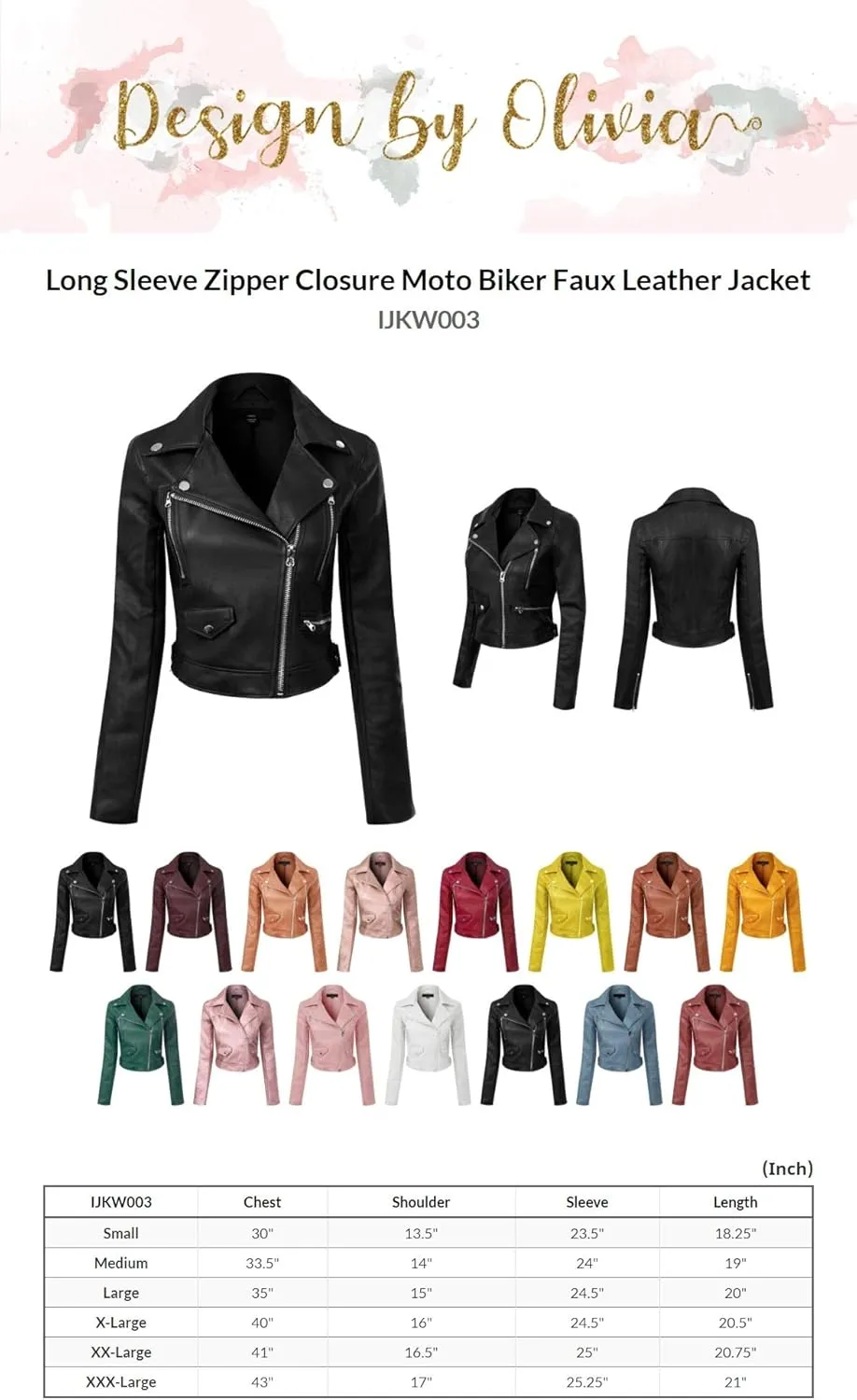 Design by Olivia Women's Long Sleeve Zipper Closure Moto Biker Faux Leather Jacket
