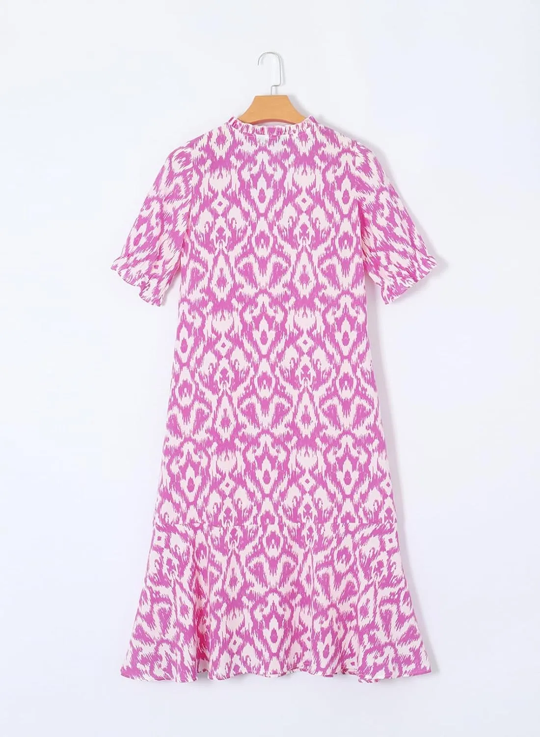Dokotoo Women Boho Summer Dress 2024 Frill Short Sleeve Tassel V Neck Ruffle Flowy A-Line Maxi Dresses
