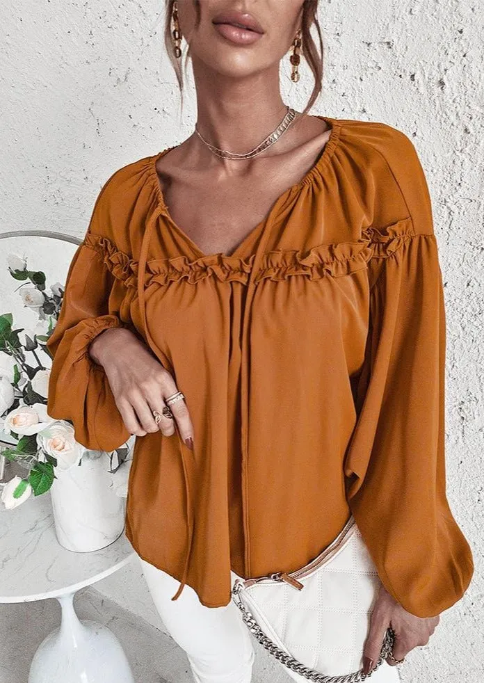 Drop Shoulder Ruffle Detail Blouse