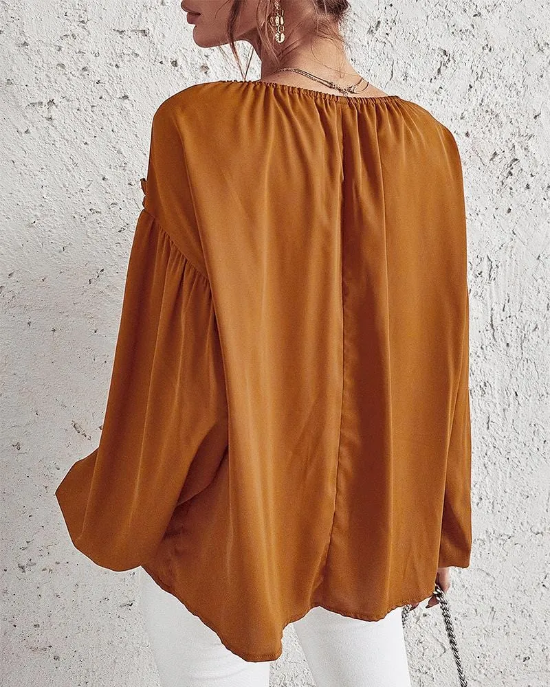 Drop Shoulder Ruffle Detail Blouse