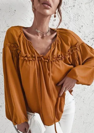 Drop Shoulder Ruffle Detail Blouse