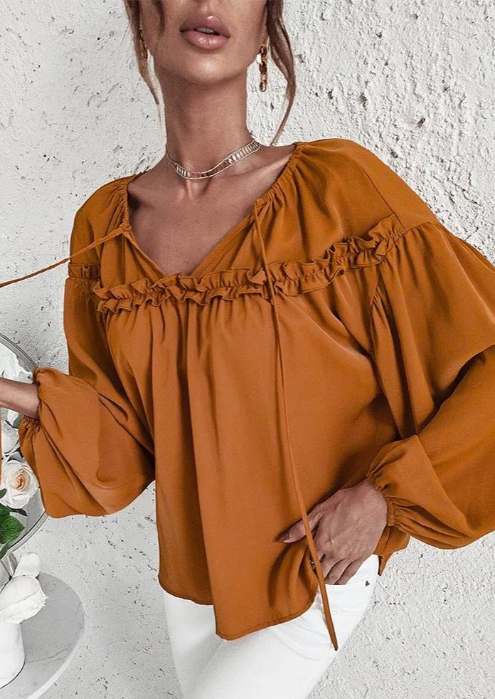 Drop Shoulder Ruffle Detail Blouse