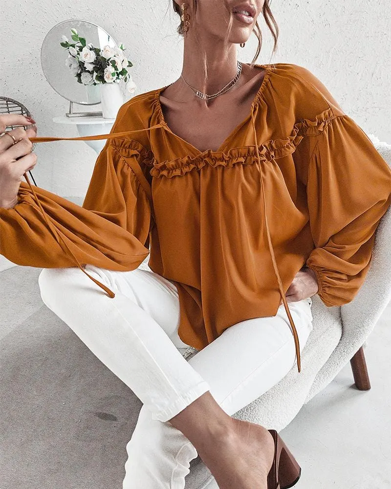 Drop Shoulder Ruffle Detail Blouse