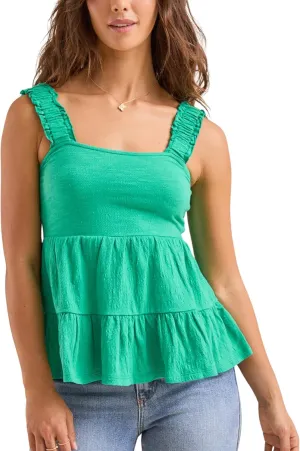 Esmeling Women Summer Tiered Tank Tops Square Neck Ruffled Strap Sleeveless Tops Flowy Hem Babydoll Blouse
