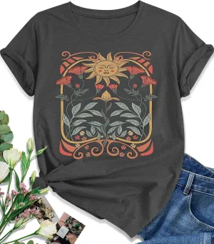 EUOW Women's Sunflower Graphic Shirts Boho Flowers Tee Tops Cute Summer Vintage Short Sleeve Holiday T Shirt