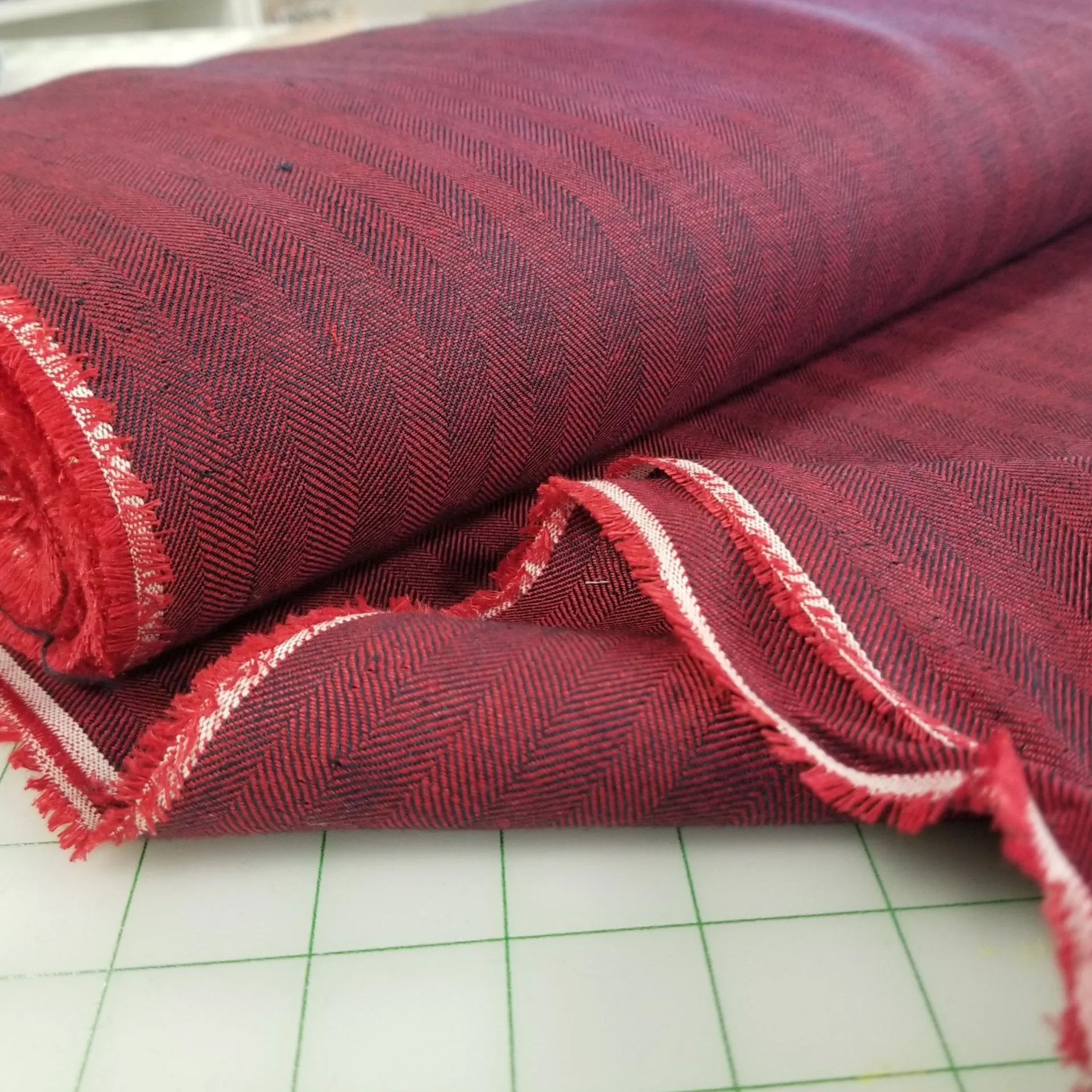 Irish Linen Red Herringbone Bottomweight Spence Bryson Woven 300 GSM- by the yard