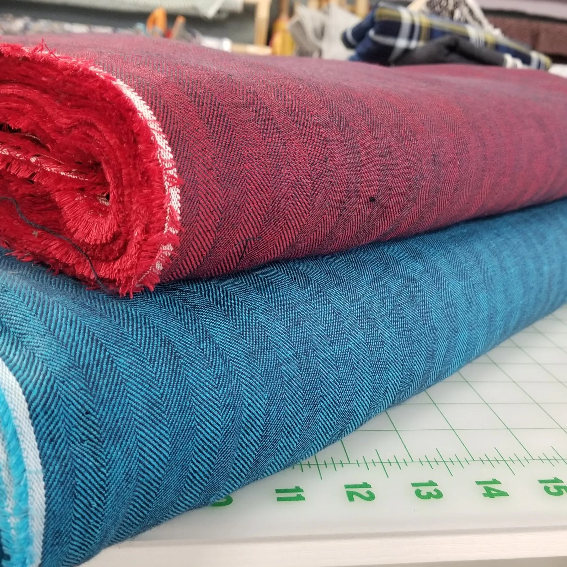 Irish Linen Red Herringbone Bottomweight Spence Bryson Woven 300 GSM- by the yard