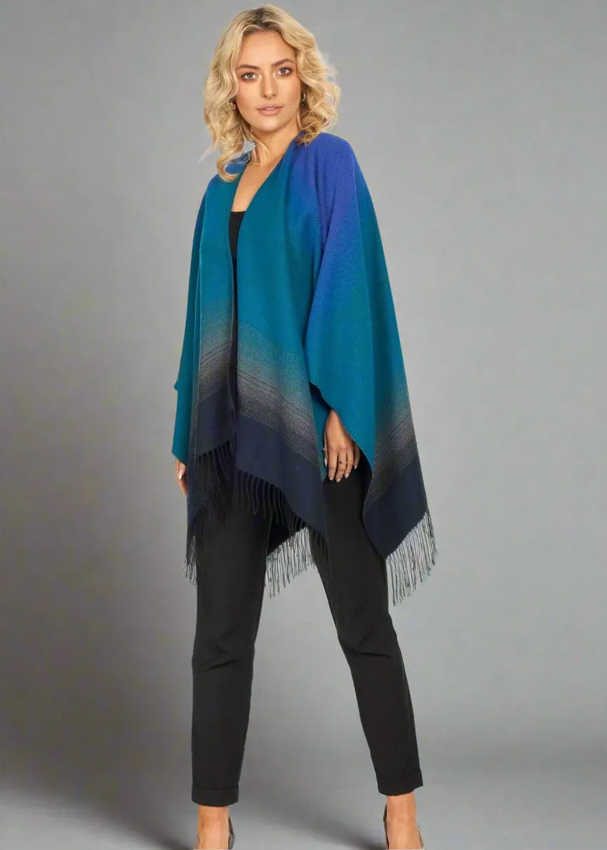 Jimmy Hourihan Fringed Shawl with Shadow Rainbow Design