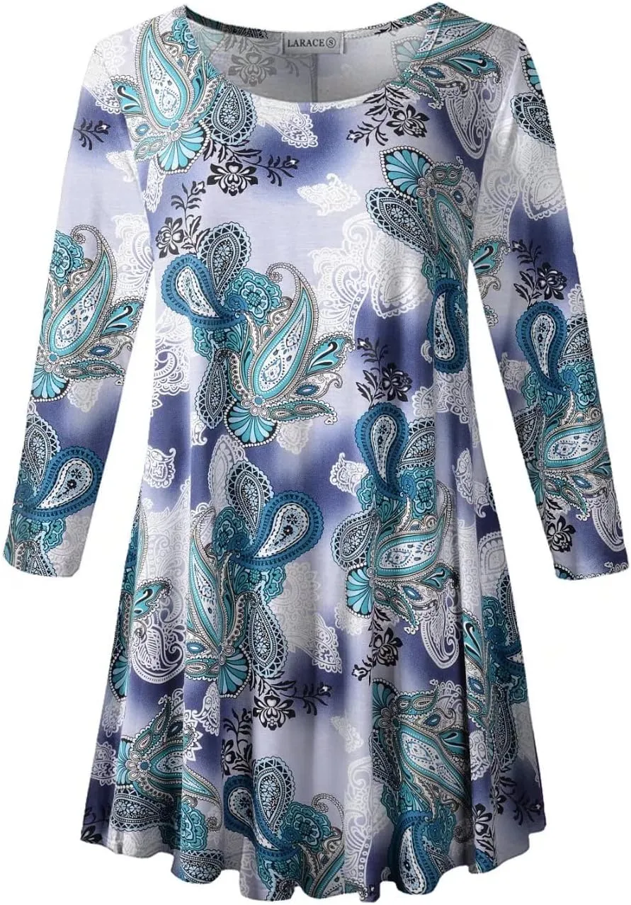 LARACE 3/4 Sleeve Shirts for Women Plus Size Tunic Dressy Top Loose Fit Flare T-Shirt