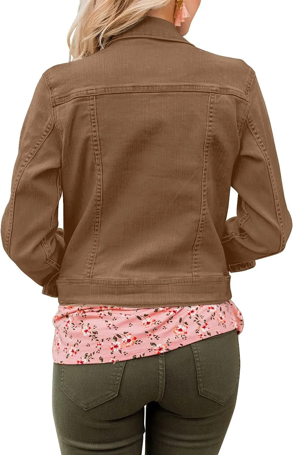 LookbookStore Women's Basic Long Sleeves Button Down Fitted Denim Jean Jackets