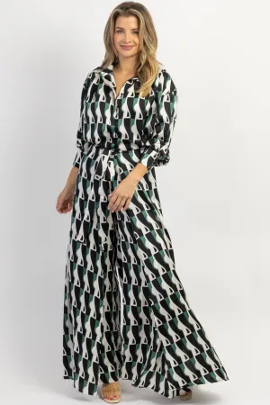 LOUVRE BLUE-GREEN TIE PANT   TOP SET