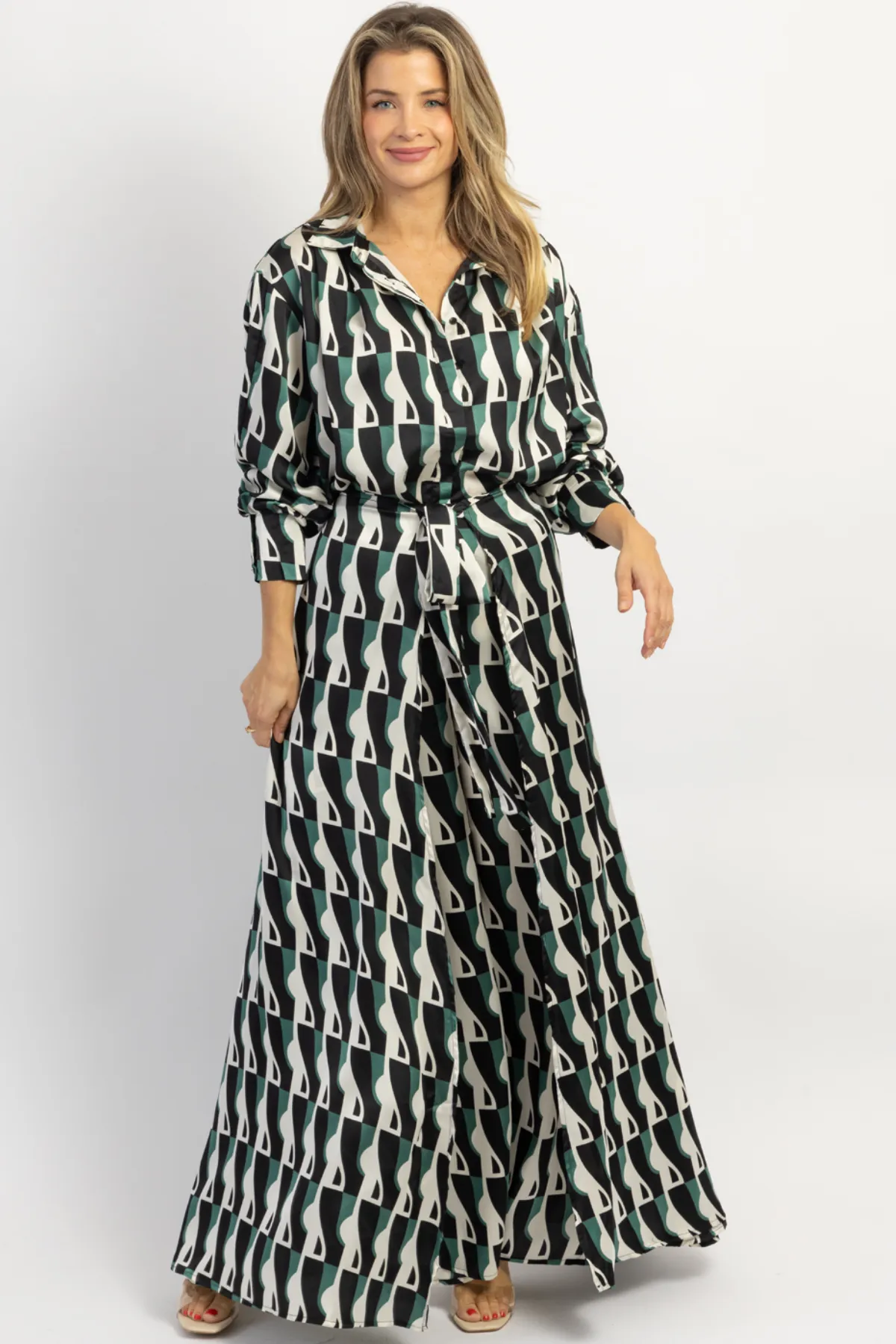 LOUVRE BLUE-GREEN TIE PANT   TOP SET