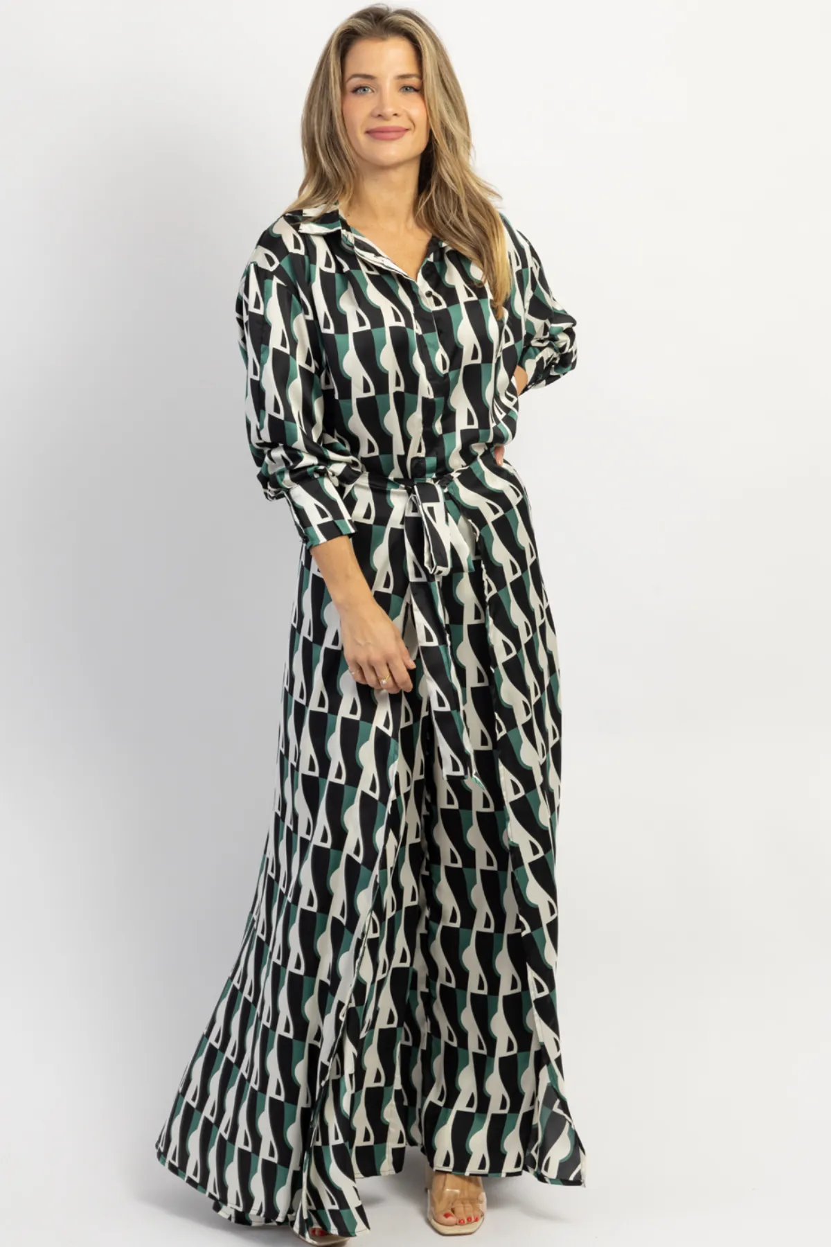 LOUVRE BLUE-GREEN TIE PANT   TOP SET