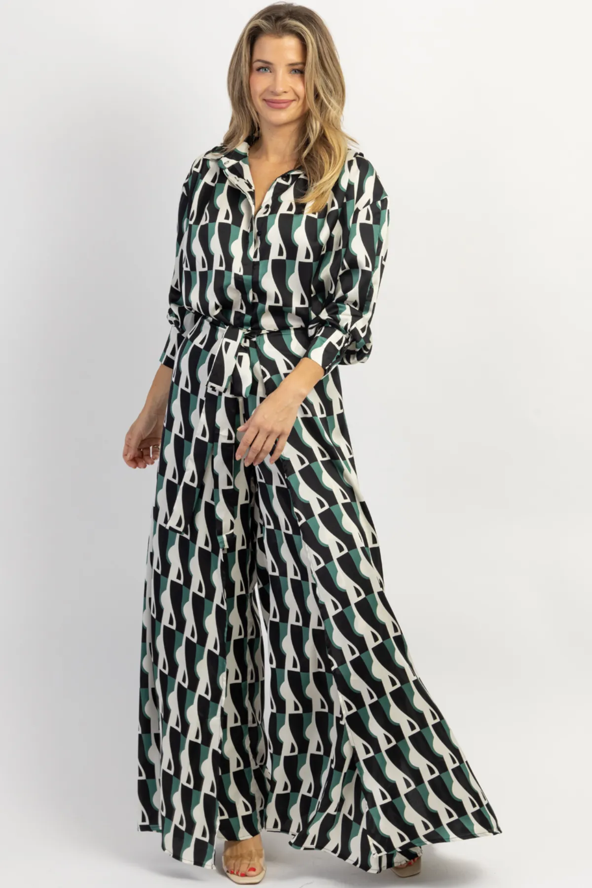 LOUVRE BLUE-GREEN TIE PANT   TOP SET