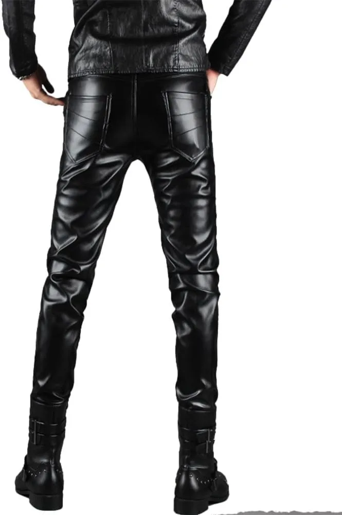 Men`s Black Slim Fit Soft PU Faux Leather Biker Pants