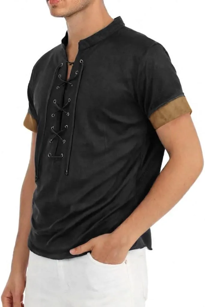Men's Knit Shirts Short Sleeve Casual Stand-up Collar Polo Shirt Summer Beach Vacation Shirts