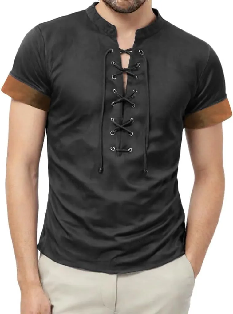 Men's Knit Shirts Short Sleeve Casual Stand-up Collar Polo Shirt Summer Beach Vacation Shirts