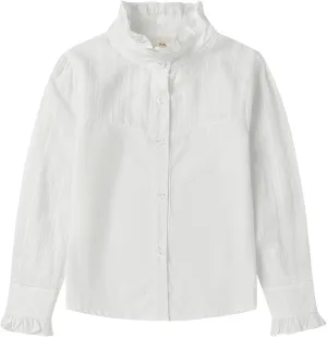 Mud Kingdom Girls Blouse Shirts Spring Fall Long Sleeve Button-Down Top Ruffle Collar