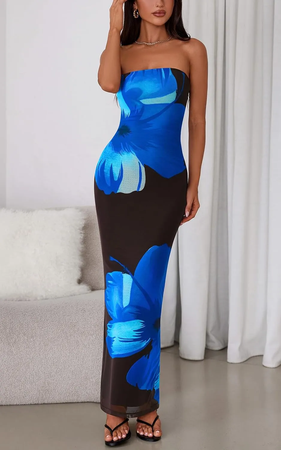 PRETTYGARDEN Strapless Bodycon Floral Maxi Summer Dresses for Women 2025 Elegant Classy Tube Top Cocktail Wedding Guest Dress