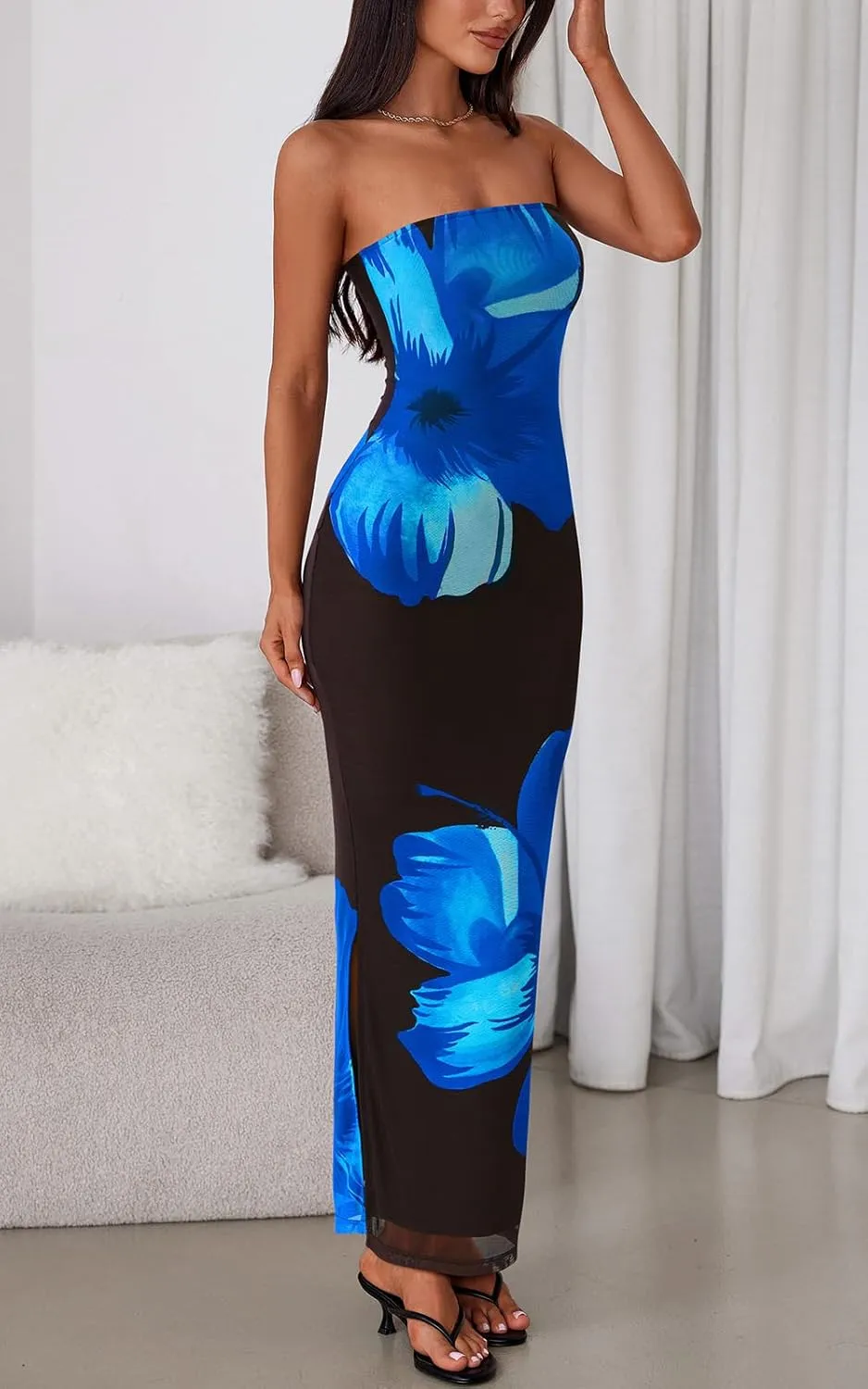 PRETTYGARDEN Strapless Bodycon Floral Maxi Summer Dresses for Women 2025 Elegant Classy Tube Top Cocktail Wedding Guest Dress