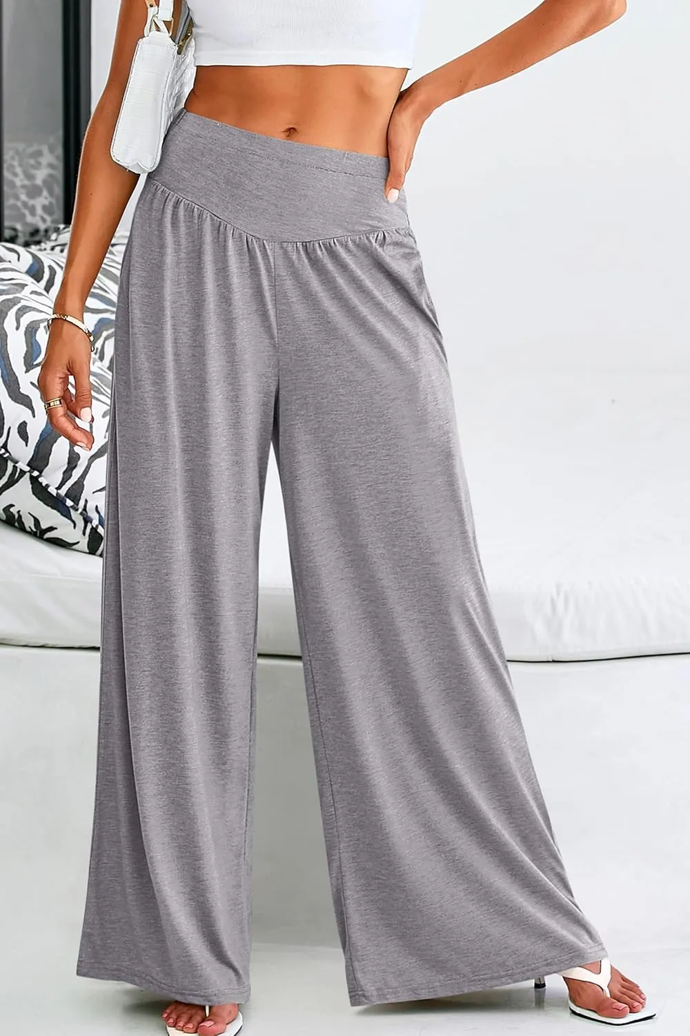 PRETTYGARDEN Women's Summer Wide Leg Trouser Pants Casual High Waisted Flowy Palazzo Lounge Pant with Pockets