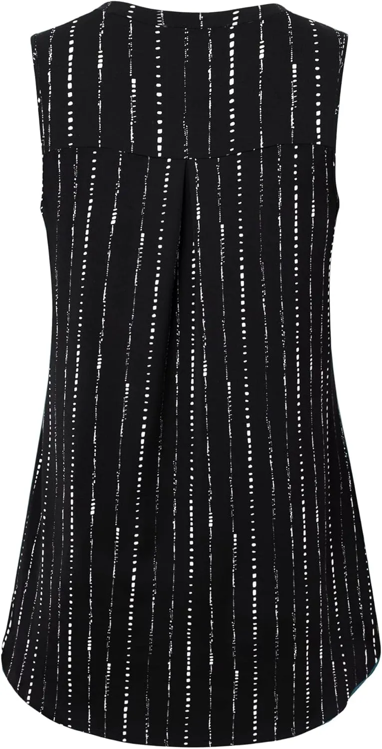 Timeson Women's Casual V Neck Sleeveless Tunics Blouses Chiffon Zipper Tank Tops