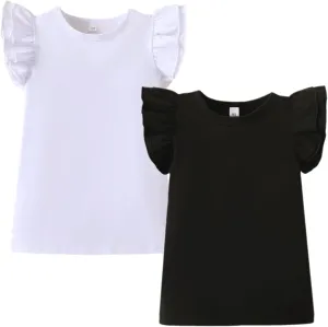 Toddler Kid Baby Girl T Shirt Blouse Ruffle Top Cotton Casual Tees Clothes 2-Pack 2-6T