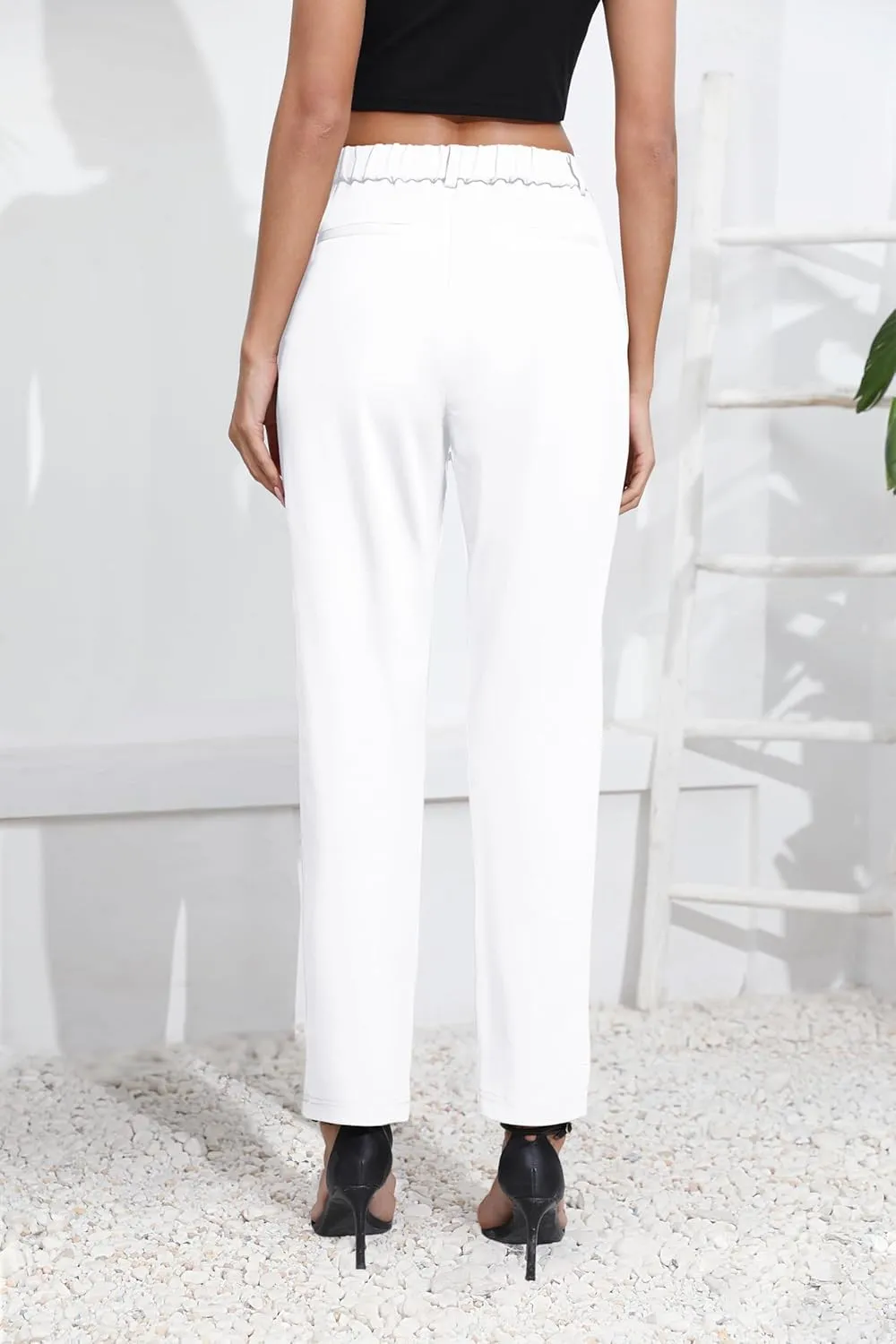 Urban CoCo Women's Elastic Waisted Dress Pants Business Work Casual Stretch Slacks with Pockets