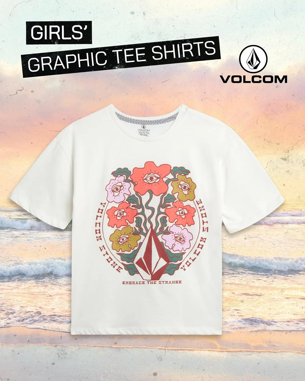 Volcom Girls Shirts - Casual Crewneck Short Sleeve Graphic Tee Trendy Tops - Breathable Girls Summer Clothes