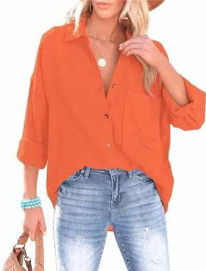 Wanzetaly Women's Button Down Shirts Cotton Oversized Dress Shirts Work Blouses Casual Tops with Pocket