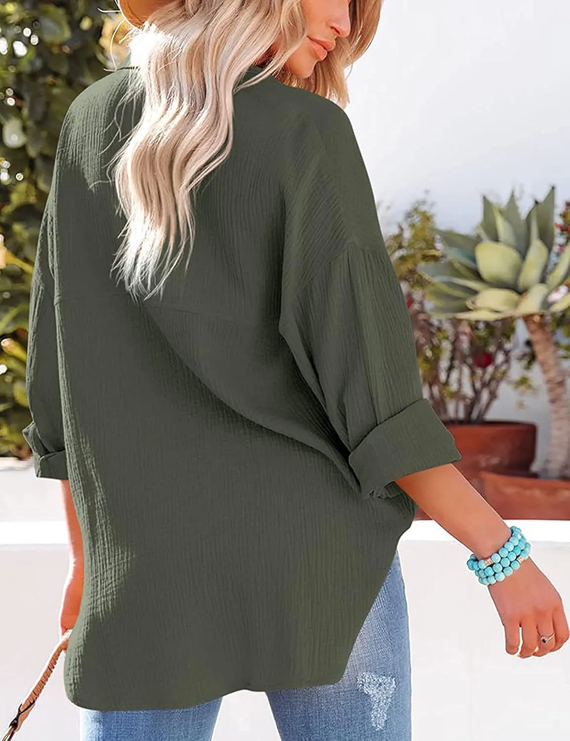Wanzetaly Women's Button Down Shirts Cotton Oversized Dress Shirts Work Blouses Casual Tops with Pocket