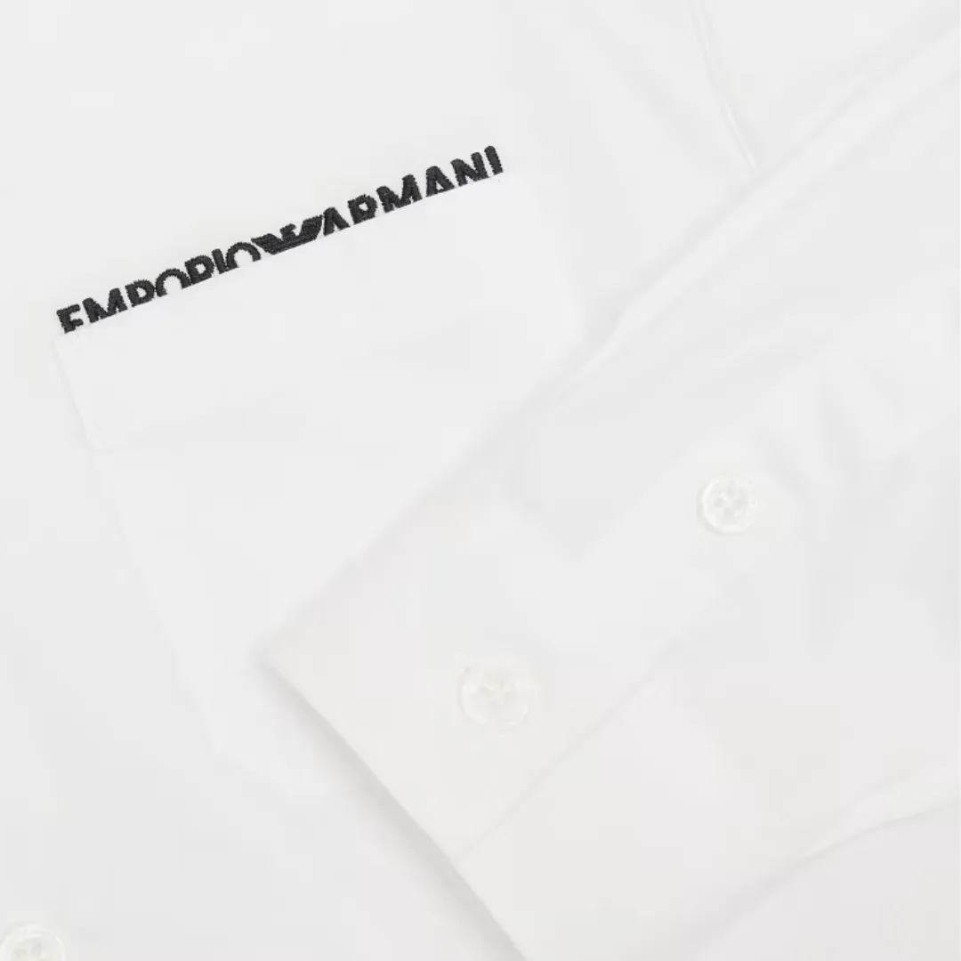 White Button Down Pocket Logo Shirt